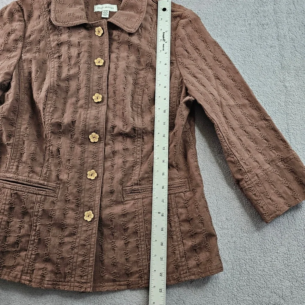 David Brooks Jacket Womens M Brown Cocoa‎ Floral Textured Collared Button Front